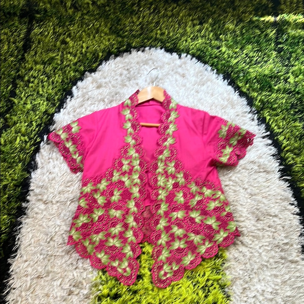 Vintage Pink and Green Kimono Top